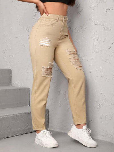 Mom Fit Jeans with Rips, High Waist