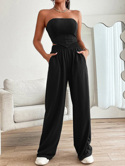 Cropped Tube Top with Ruffled Back, Bandana Hem & Pants