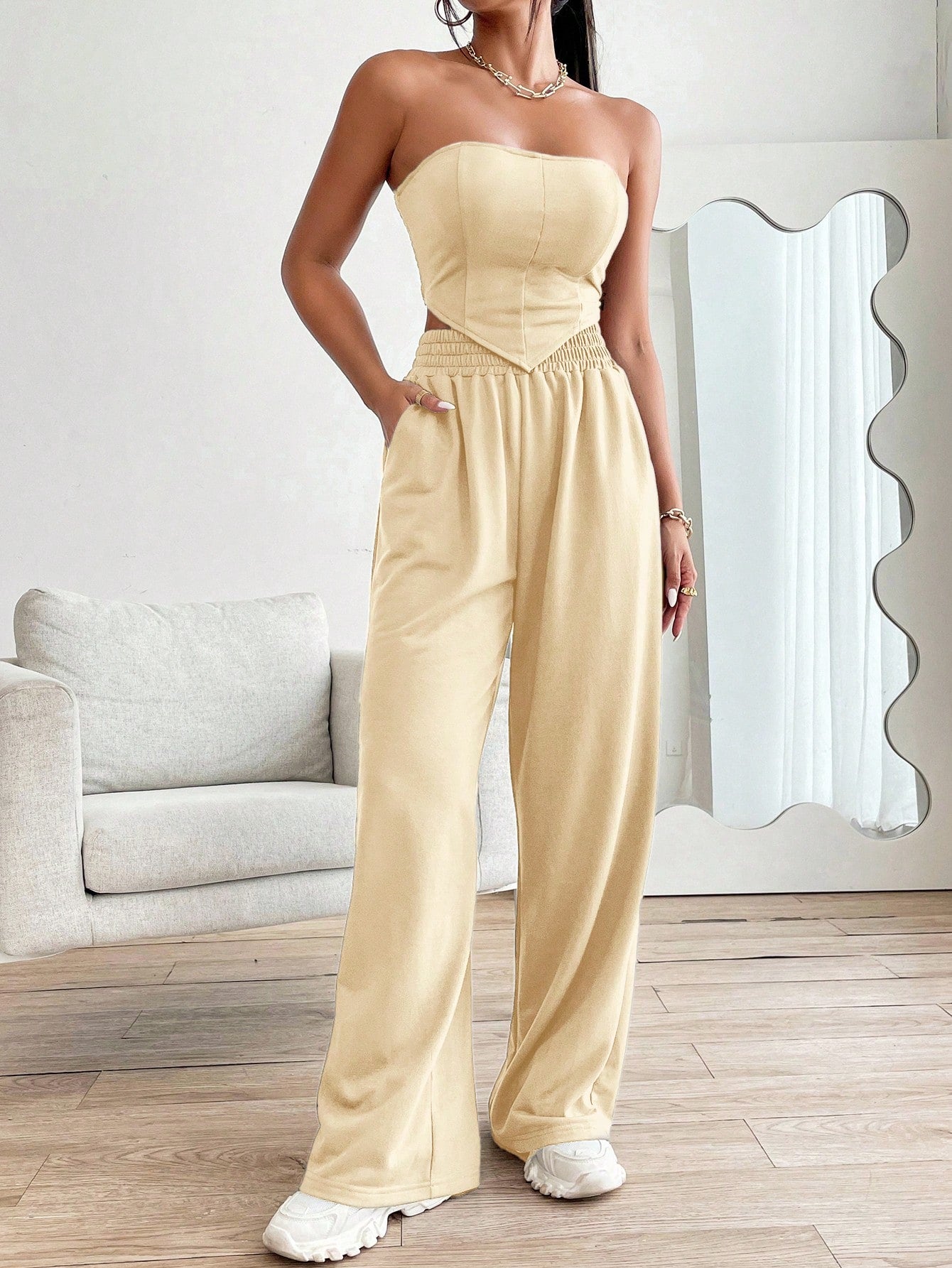 Cropped Tube Top with Ruffled Back, Bandana Hem & Pants