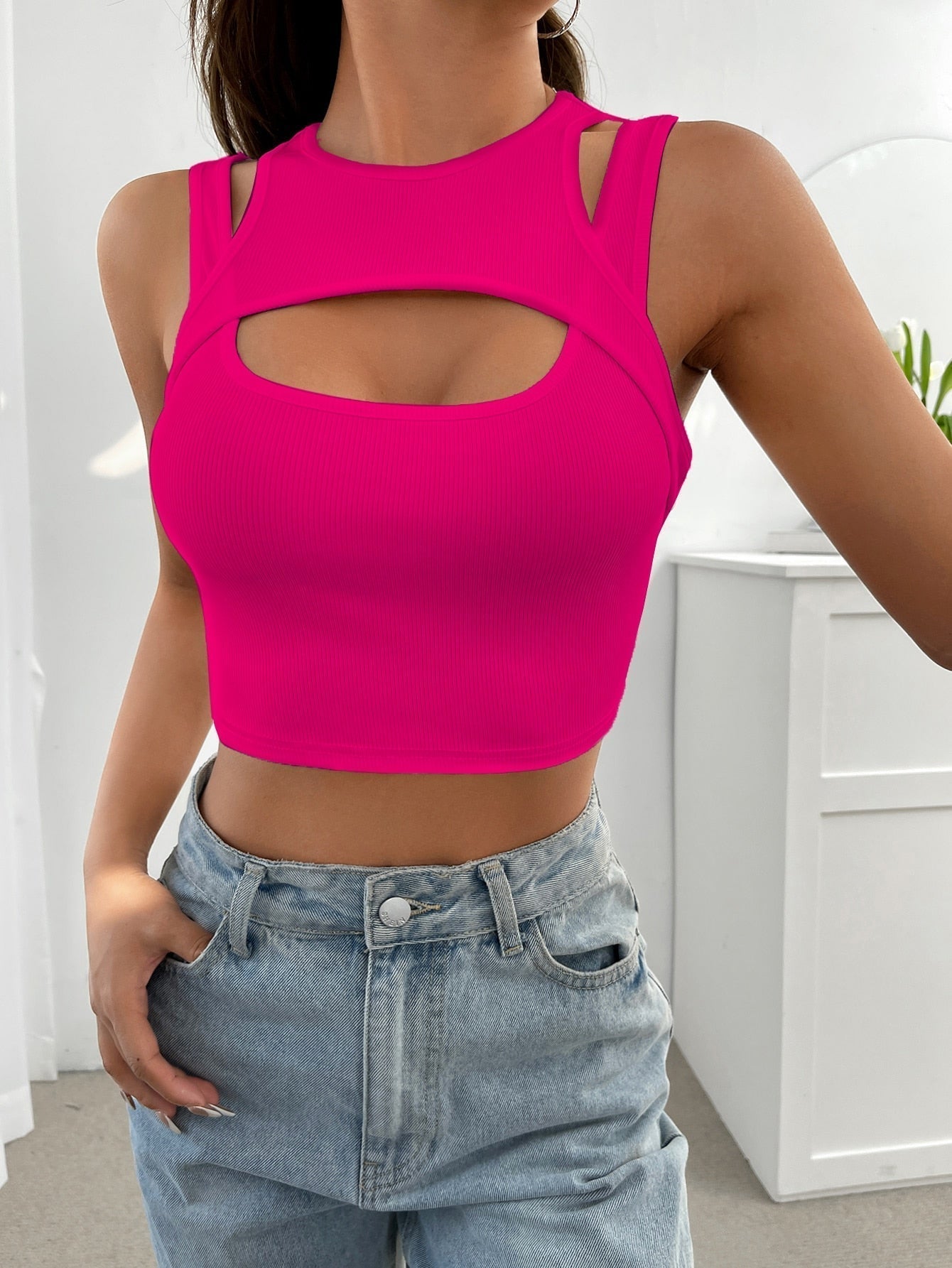 Crop Tank Top with Front Cutout