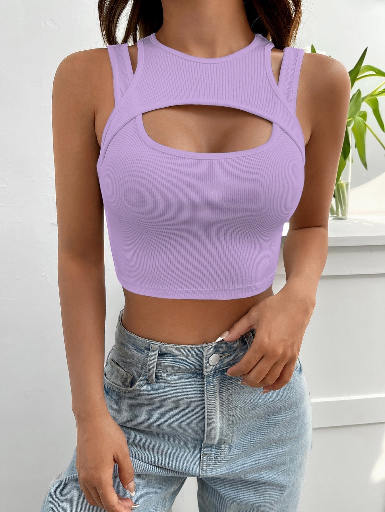 Crop Tank Top with Front Cutout