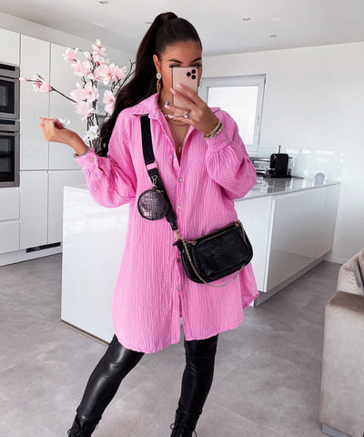 Oversize Musselin Bluse Freya Hellpink Lang