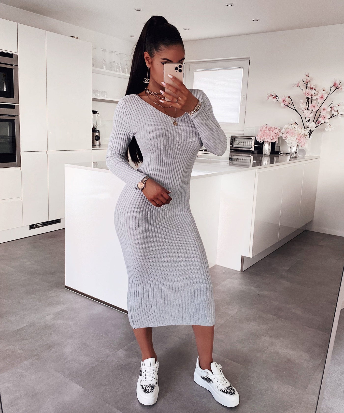 April Gray Knitted Dress