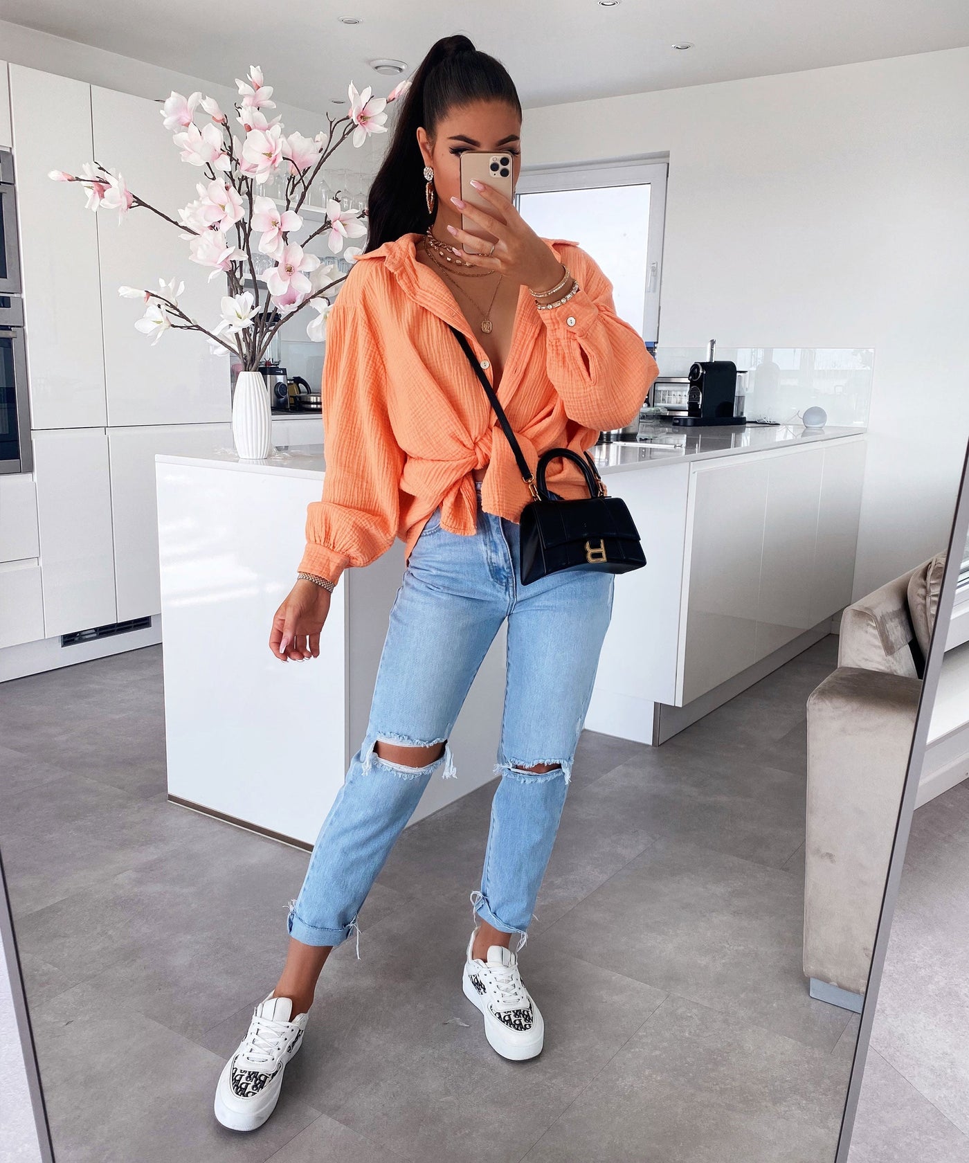 Oversize Musselin Bluse Freya Pastel Orange Kurz