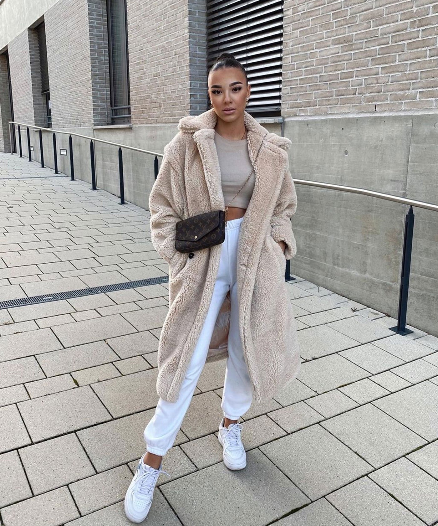 Beige oversized teddy coat