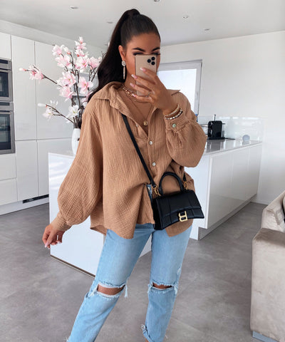 Oversized Muslin Blouse Freya Camel Short