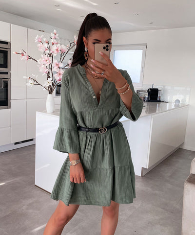 Musselin Dress Alejandra Khaki