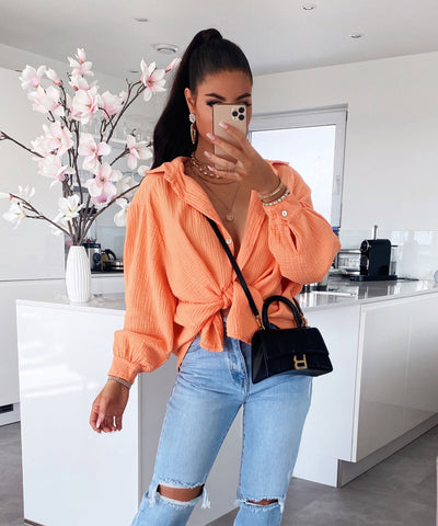 Oversize Musselin Bluse Freya Pastel Orange Kurz