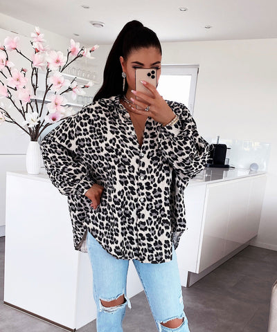 Oversize Musselin Bluse Print Leo Kurz