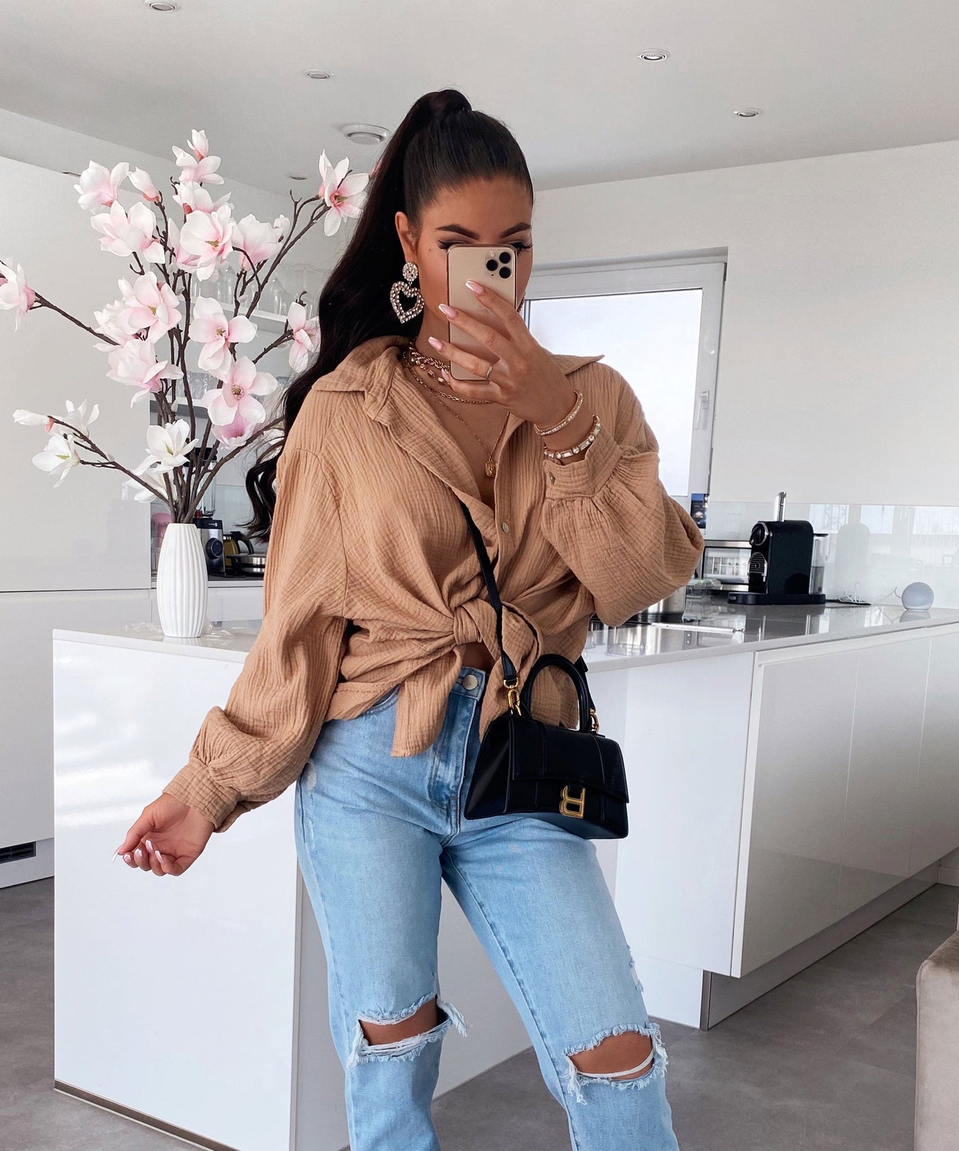 Oversized Muslin Blouse Freya Camel Short