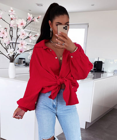 Oversize Musselin Bluse Freya Rot Kurz