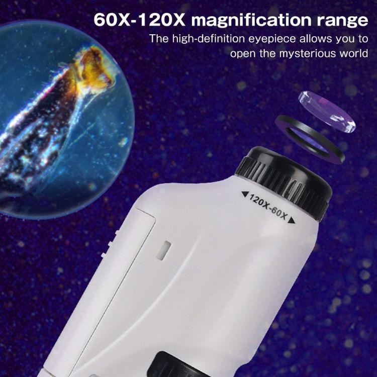 Portable pocket microscope with adjustable 60-120x zoom