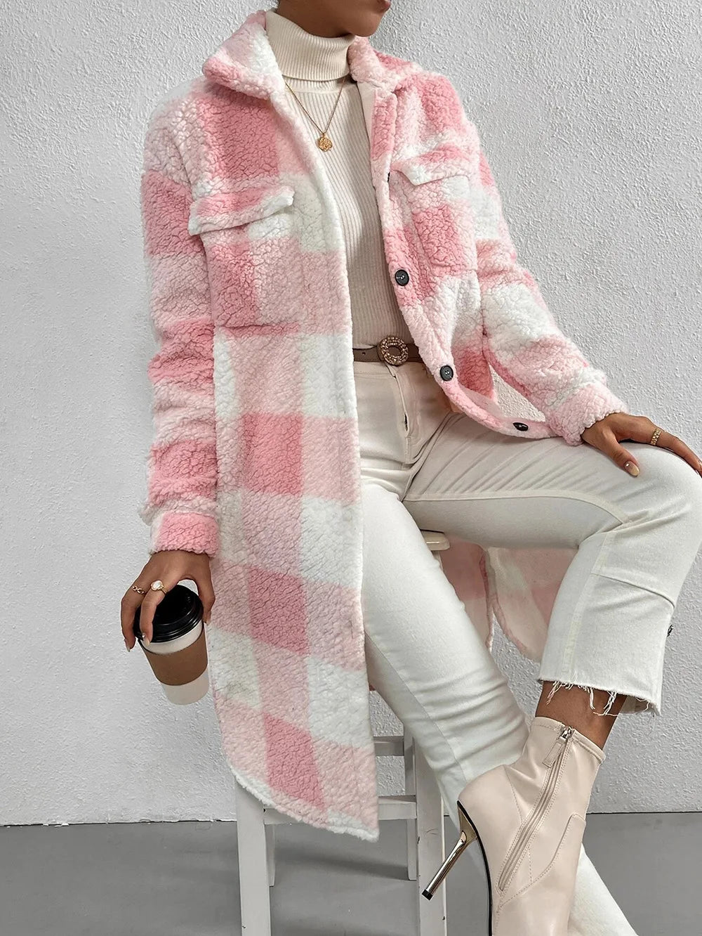 Henna™ - Long Sleeved Checkered Coat (50% Off)