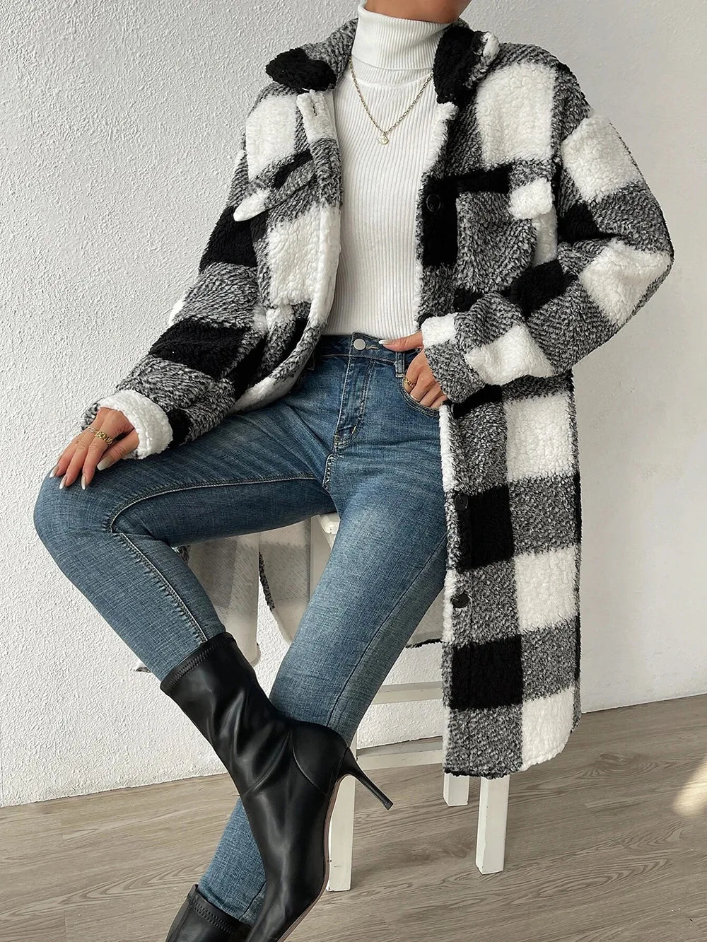 Henna™ - Long Sleeved Checkered Coat (50% Off)