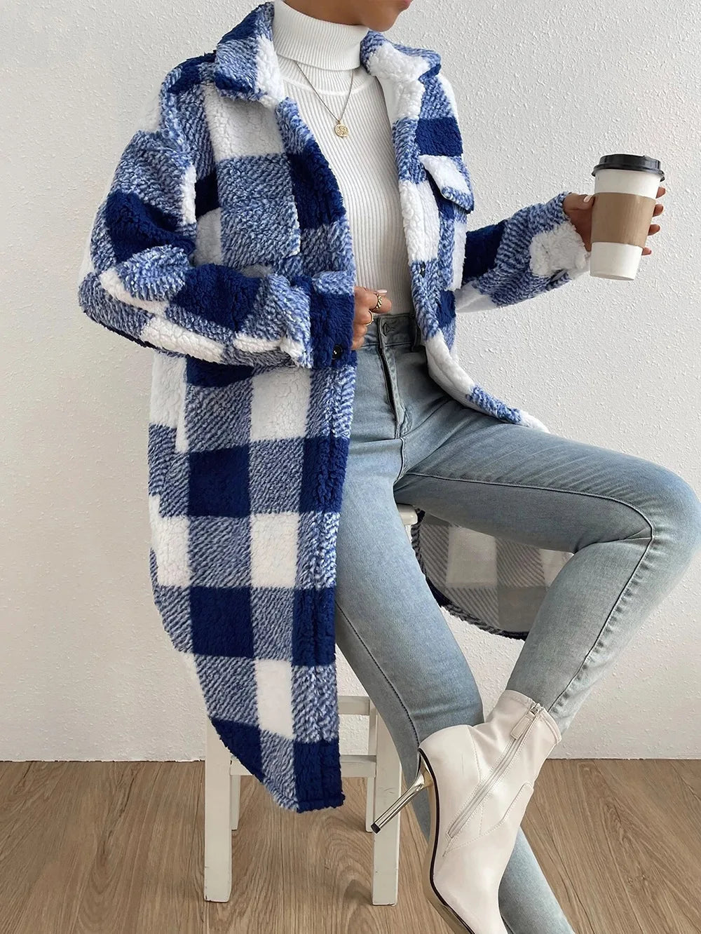 Henna™ - Long Sleeved Checkered Coat (50% Off)