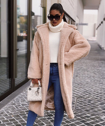 Beige oversized teddy coat