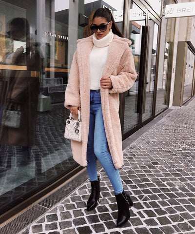 Beige oversized teddy coat