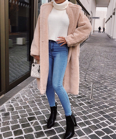 Beige oversized teddy coat