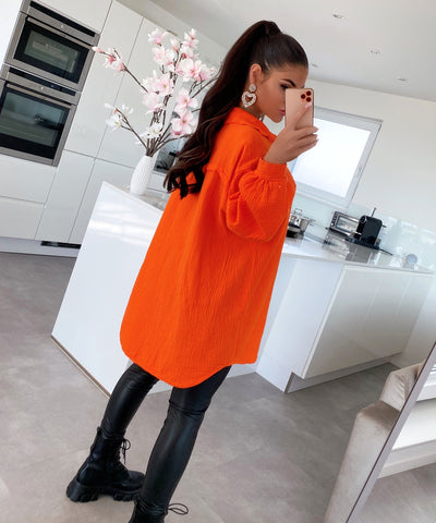 Oversize Musselin Bluse Freya Orange Lang