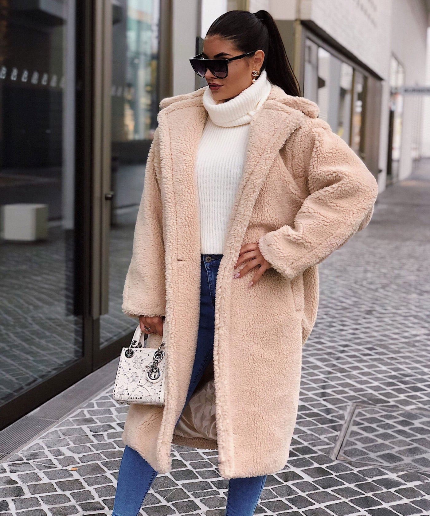 Beige oversized teddy coat