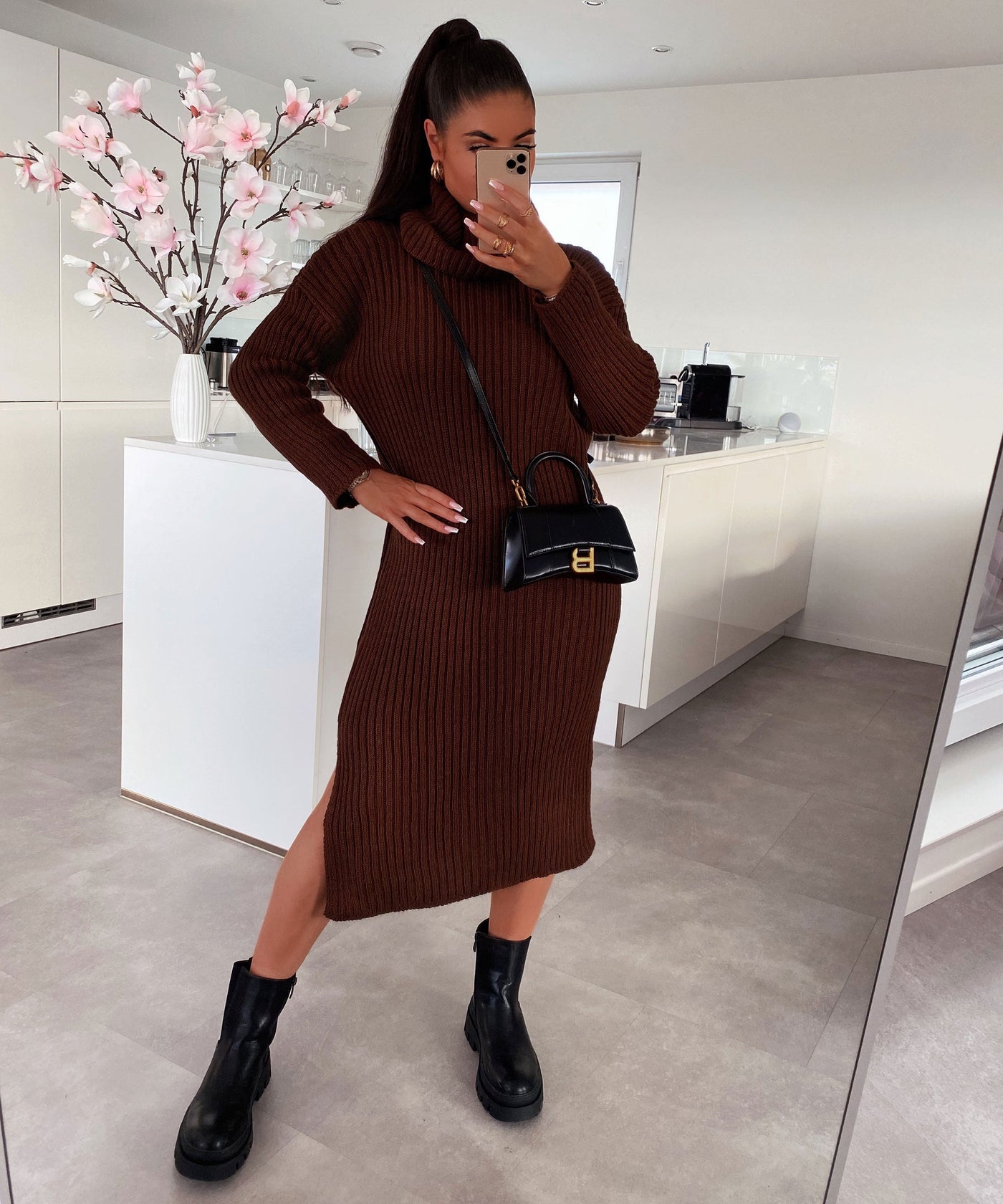 Rowan Dark Brown Sweater Dress