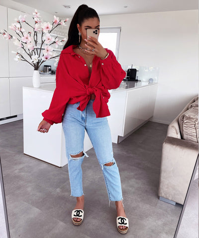 Oversize Musselin Bluse Freya Rot Kurz