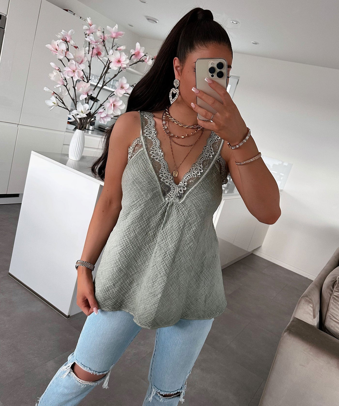 Moss Crepe Top Marta Khaki