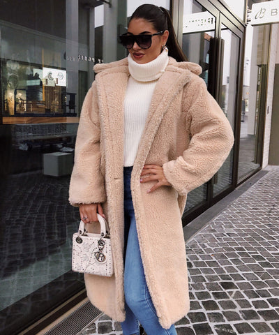 Beige oversized teddy coat