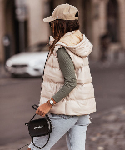 Beige Leather Vest Pamela Short