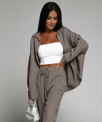 Oversized Muslin Blouse Freya Taupe Short