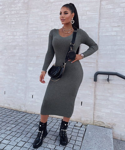 April Khaki Knit Dress